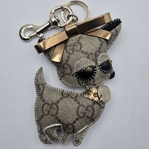 #126 Gucci Chihuahua Keychain in Beige and Gold Leather